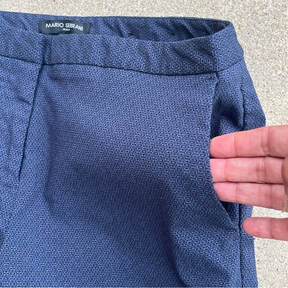 Mario Serrani Italy Pant Women 31x28.5 Blue Slim Tapered Fit FlatFront Geometric - Picture 6 of 10